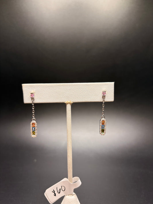 Sterling Silver With Multicolor Cz’s Dangle Earrings