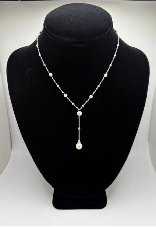 Sterling Silver Pearl Drop Beaded Necklace