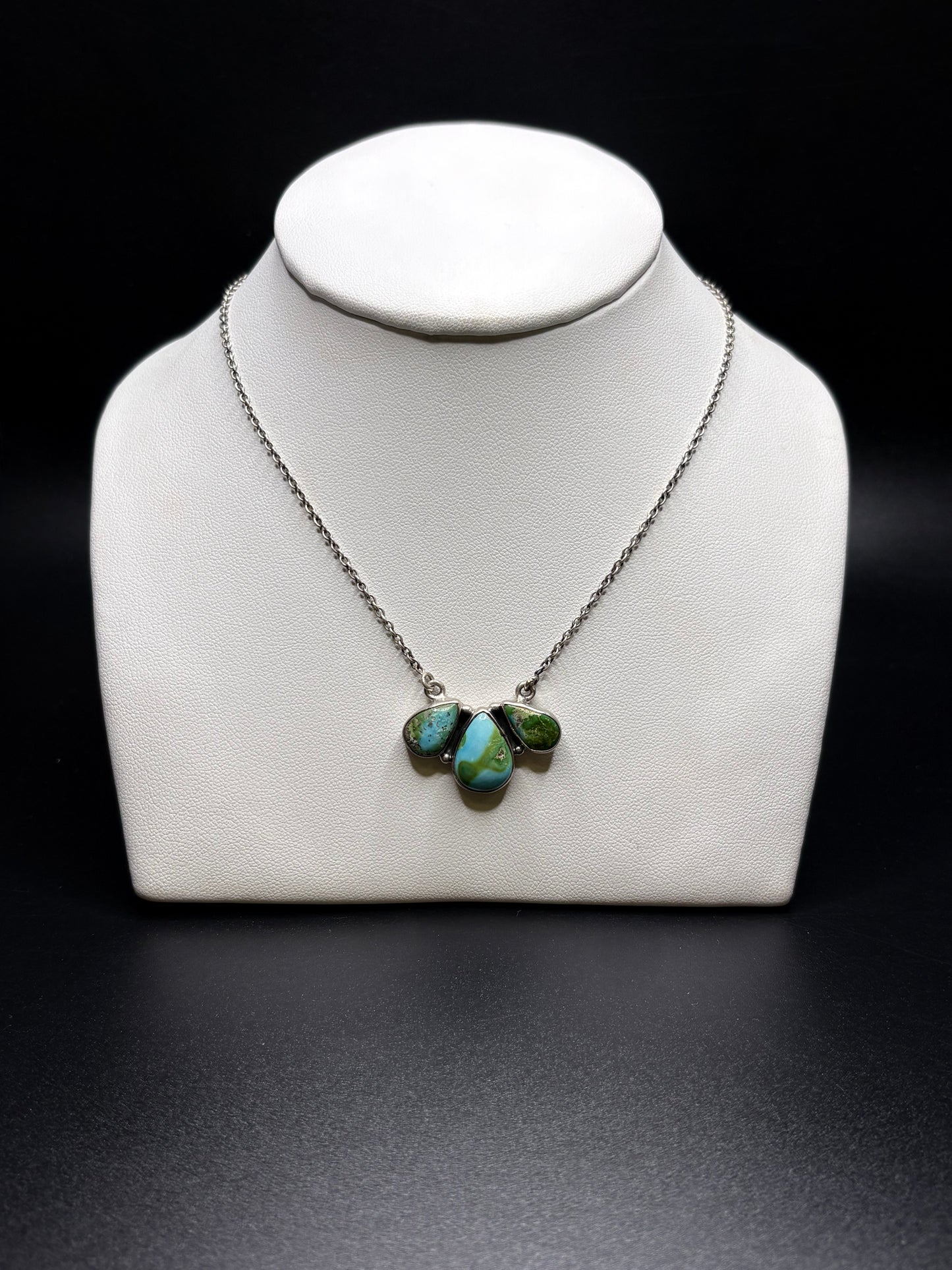 3 Stone Genuine Turquoise Necklace