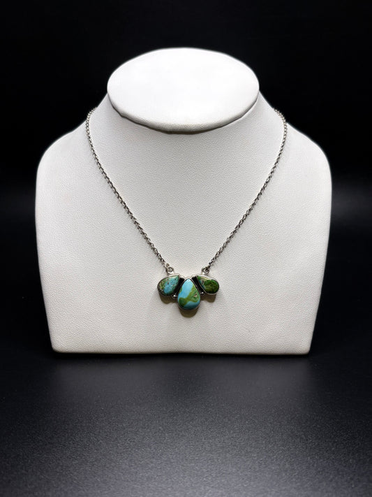 3 Stone Genuine Turquoise Necklace