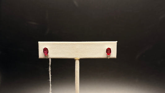 14K White Gold Genuine Ruby Stones With Natural Diamond Studs