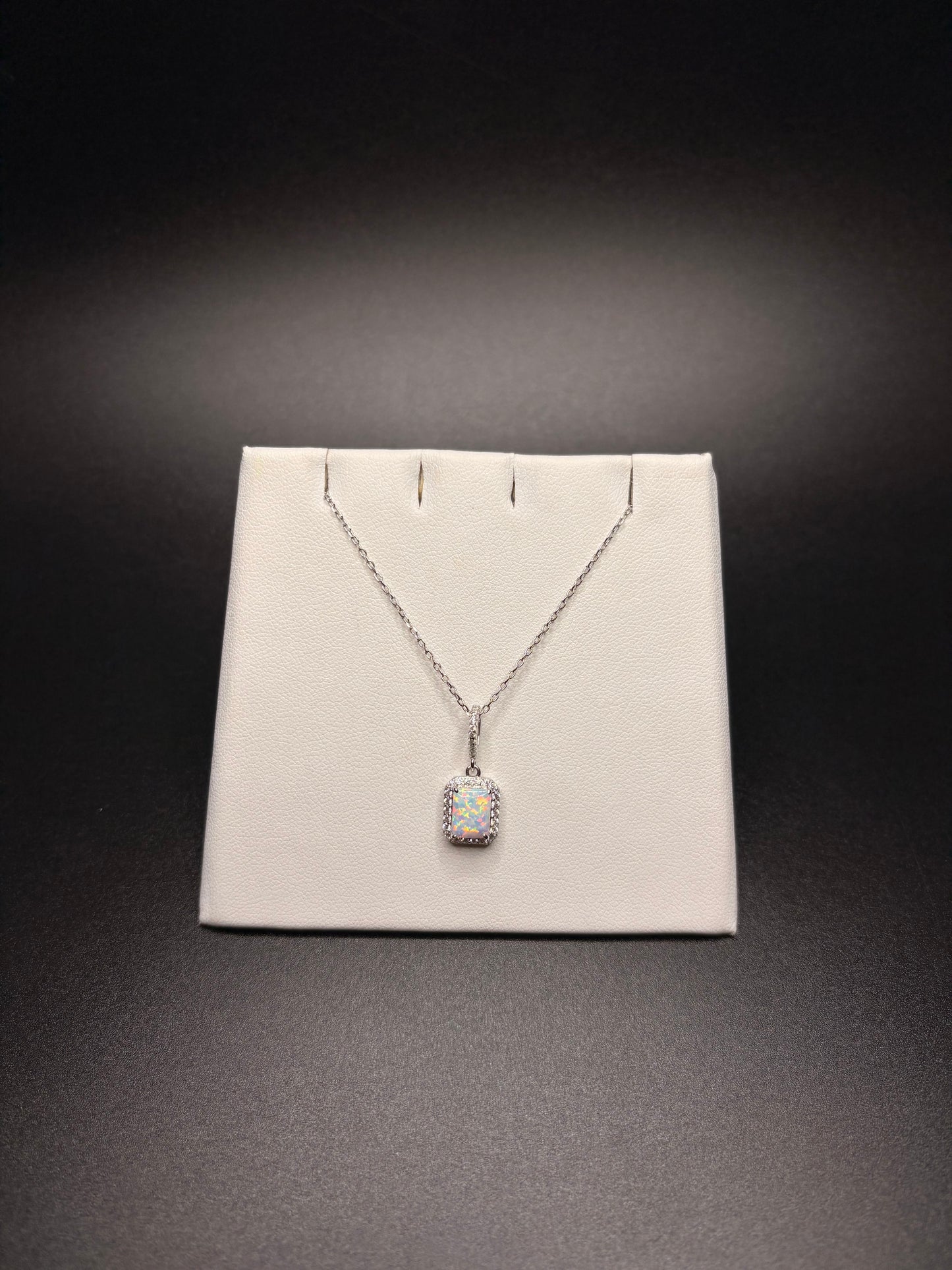 White rectangle opal necklace