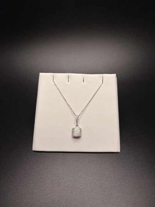 White rectangle opal necklace