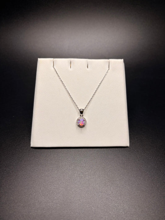 Pink round opal necklace