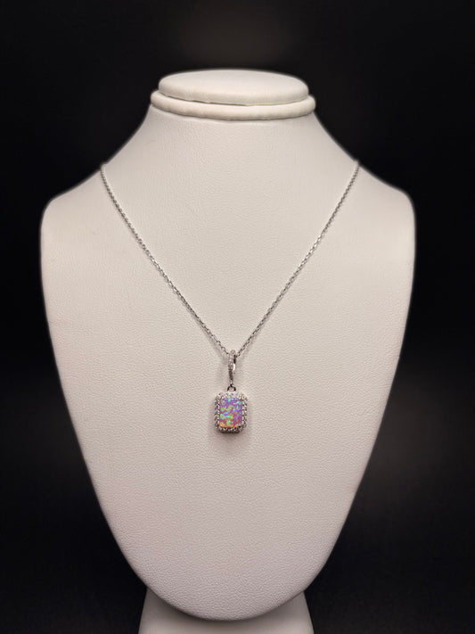 Pink opal rectangle necklace