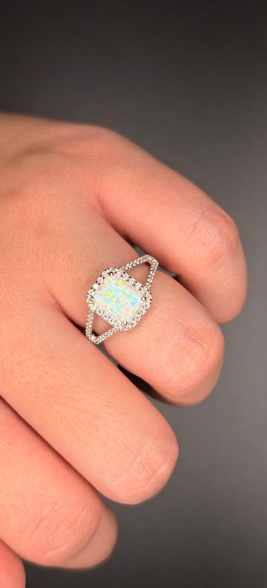 White Rectangle Opal Ring