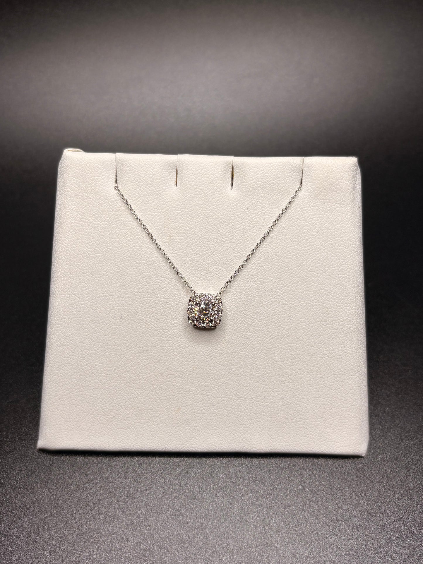 14k White Gold Round Square Pendant Necklace With  Lab Grown Diamonds