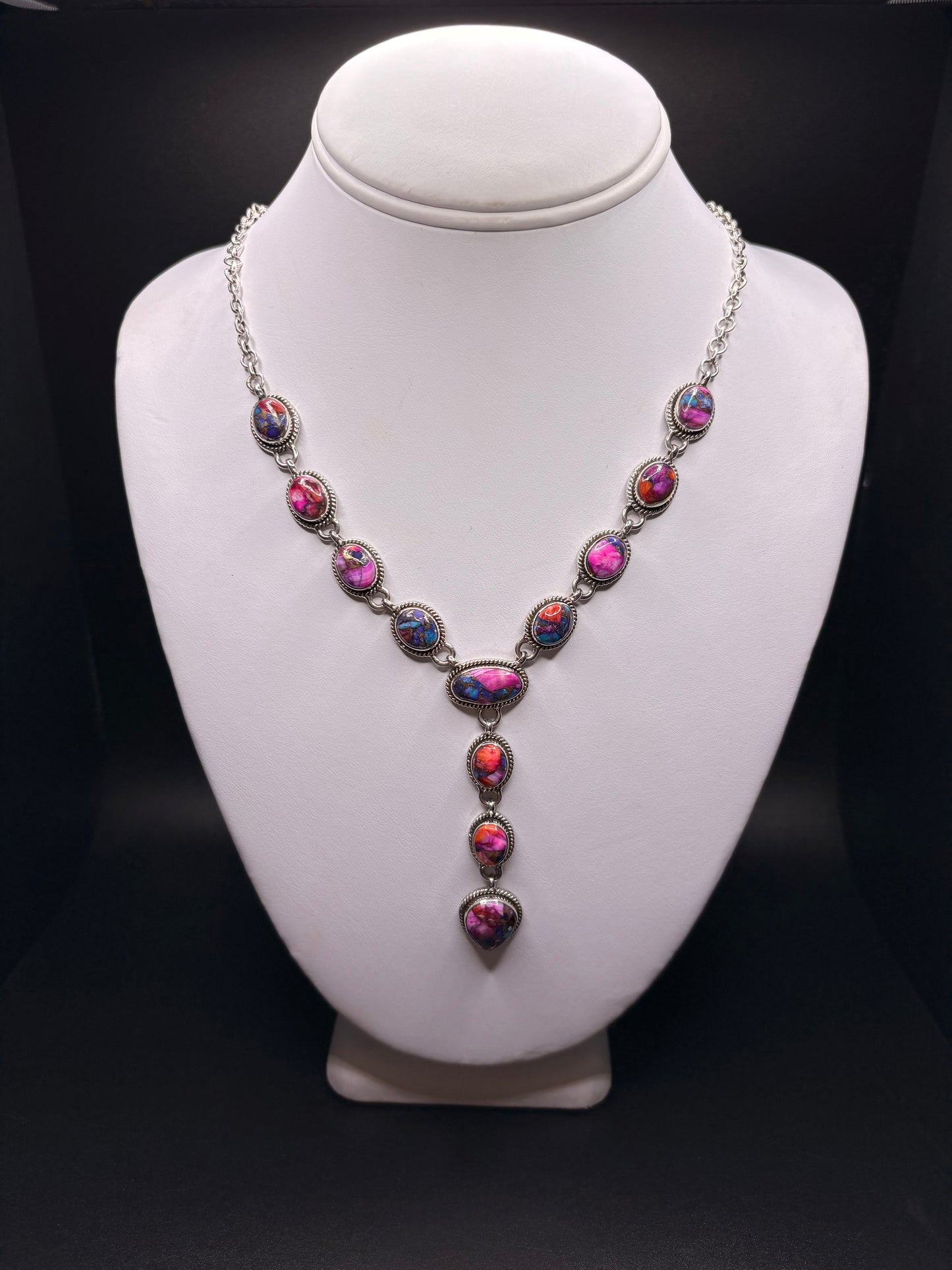 Sterling Silver Genuine Pink Dahlia Turquoise Necklace