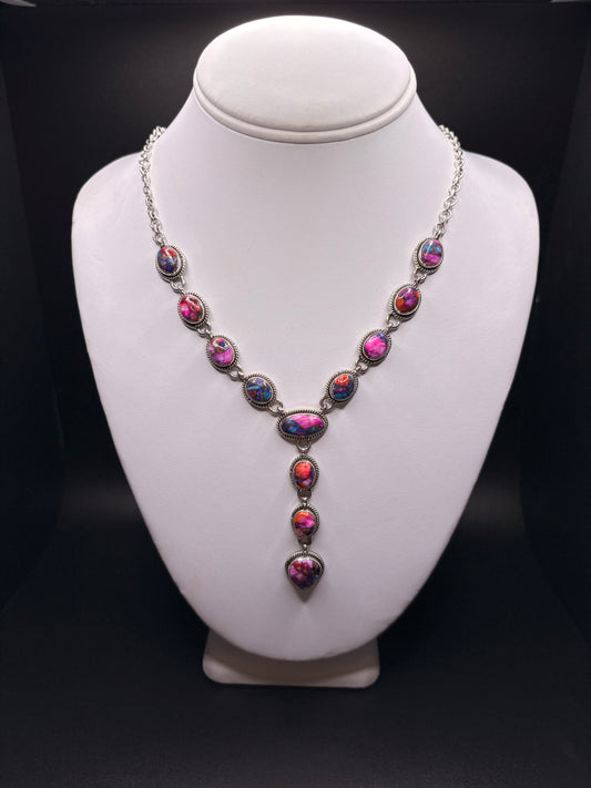 Sterling Silver Genuine Pink Dahlia Turquoise Necklace