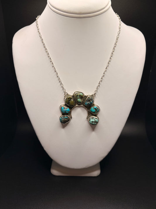 Sterling Silver Genuine Squash Blossom Turquoise Necklace