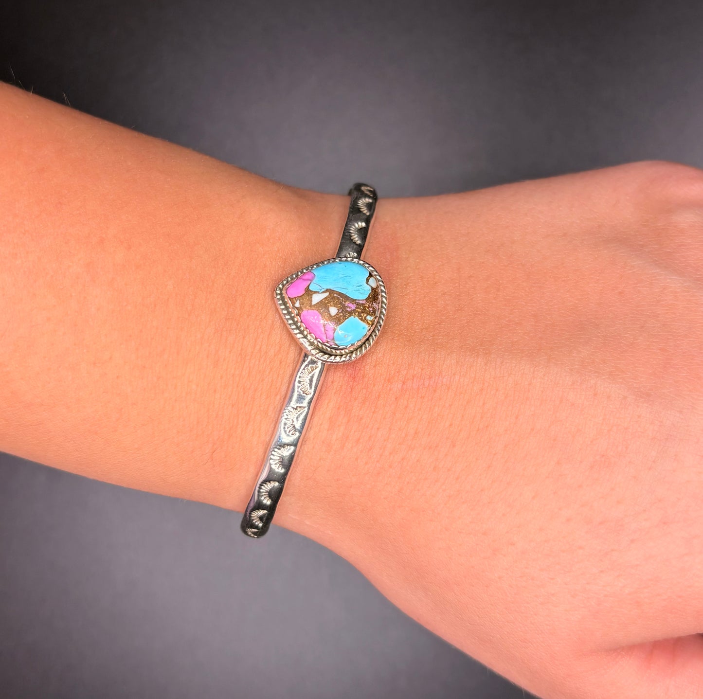 Sterling Silver Genuine Cotton Candy Stone Bracelet