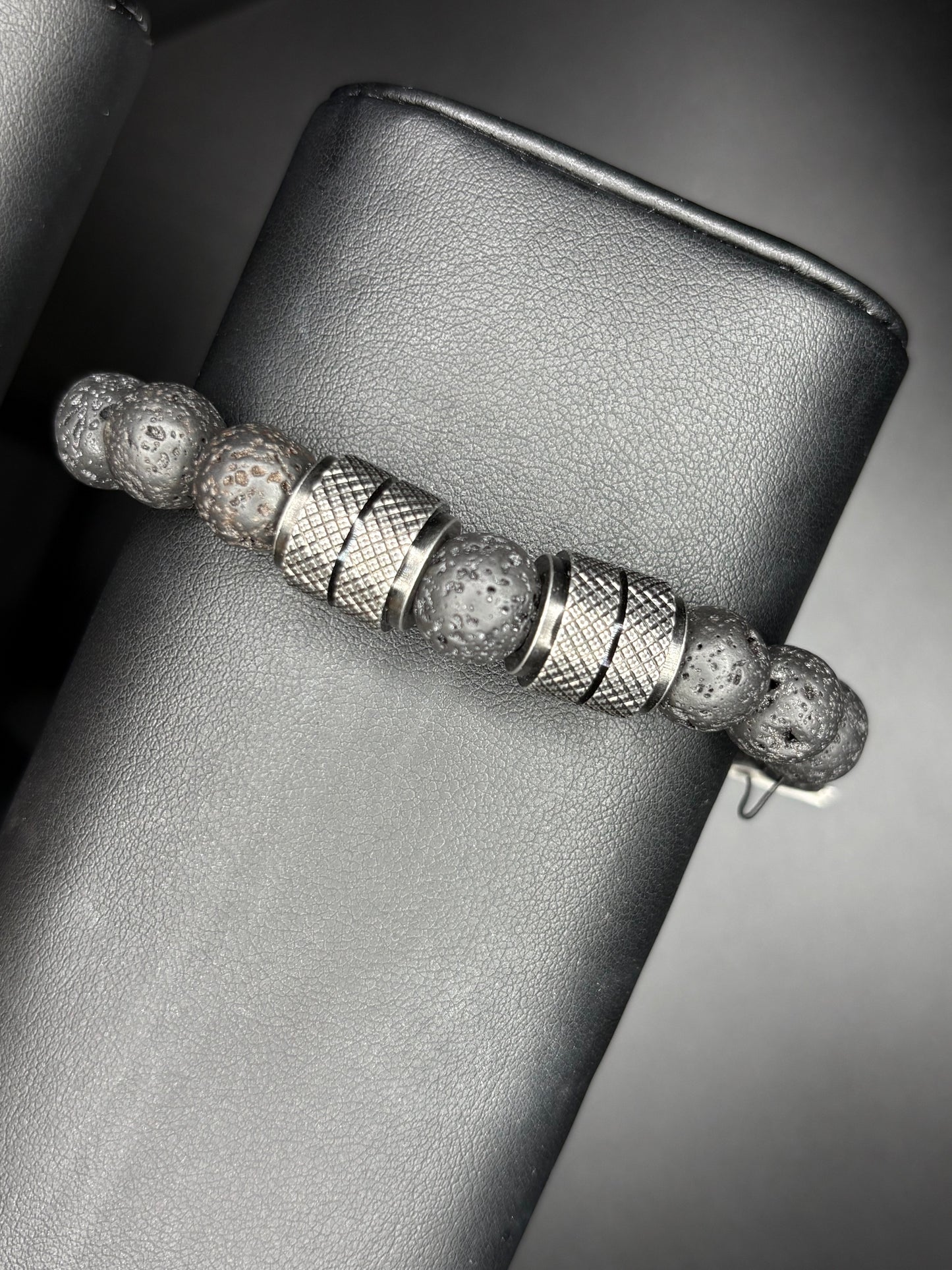 Black Stone Beaded Bracelet With Stainless Steel