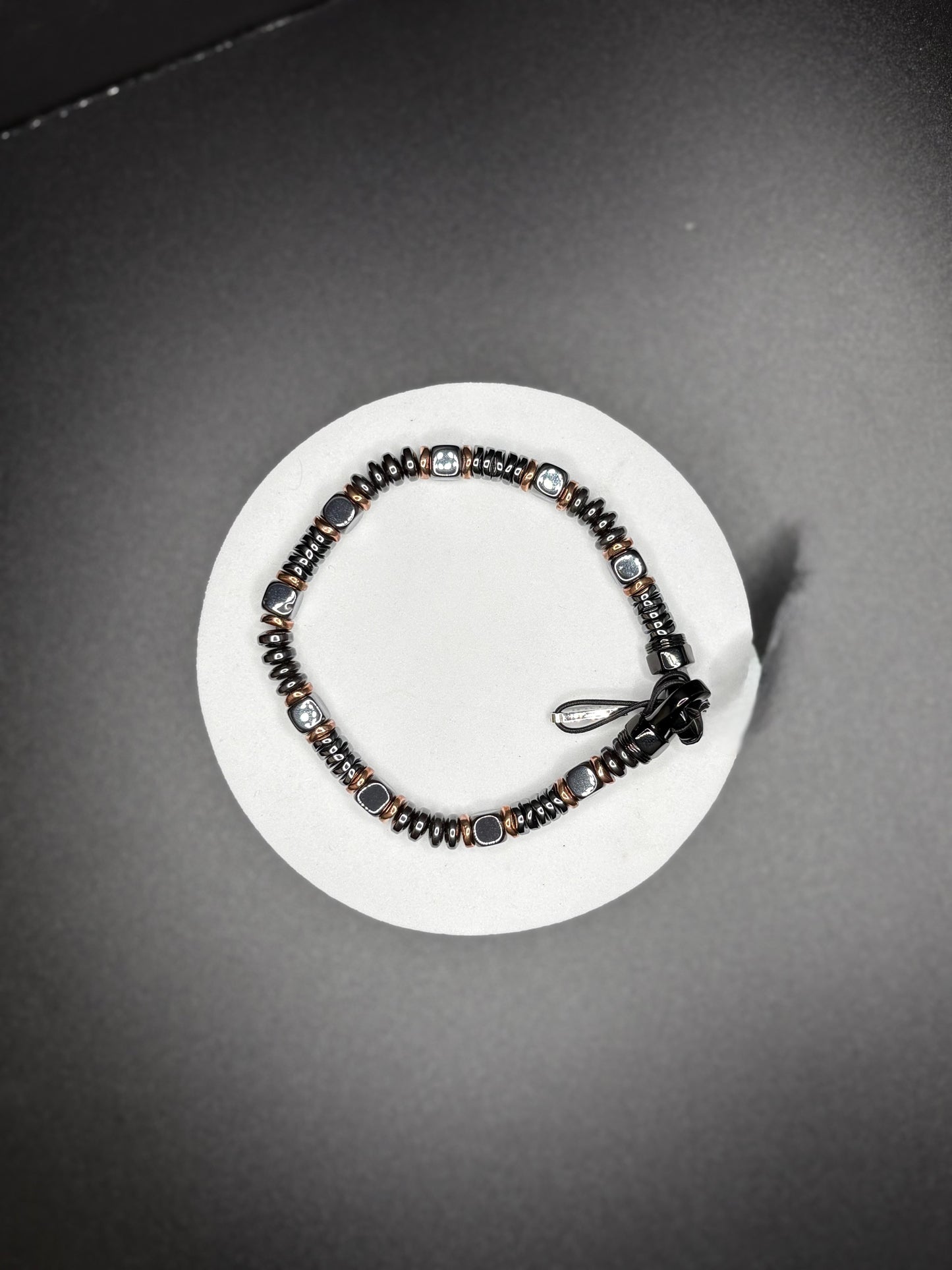 Black Beaded Bracelet with rose Gold Hematite Beads