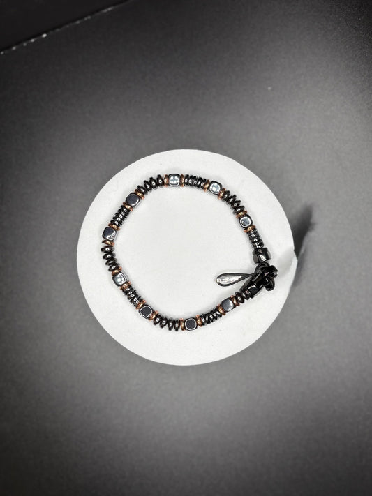 Black Beaded Bracelet with rose Gold Hematite Beads