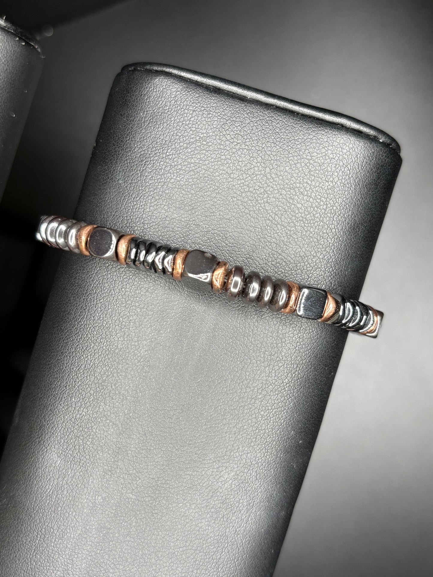 Black Beaded Bracelet with rose Gold Hematite Beads