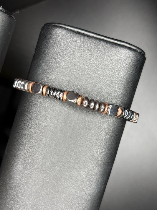 Black Beaded Bracelet with rose Gold Hematite Beads