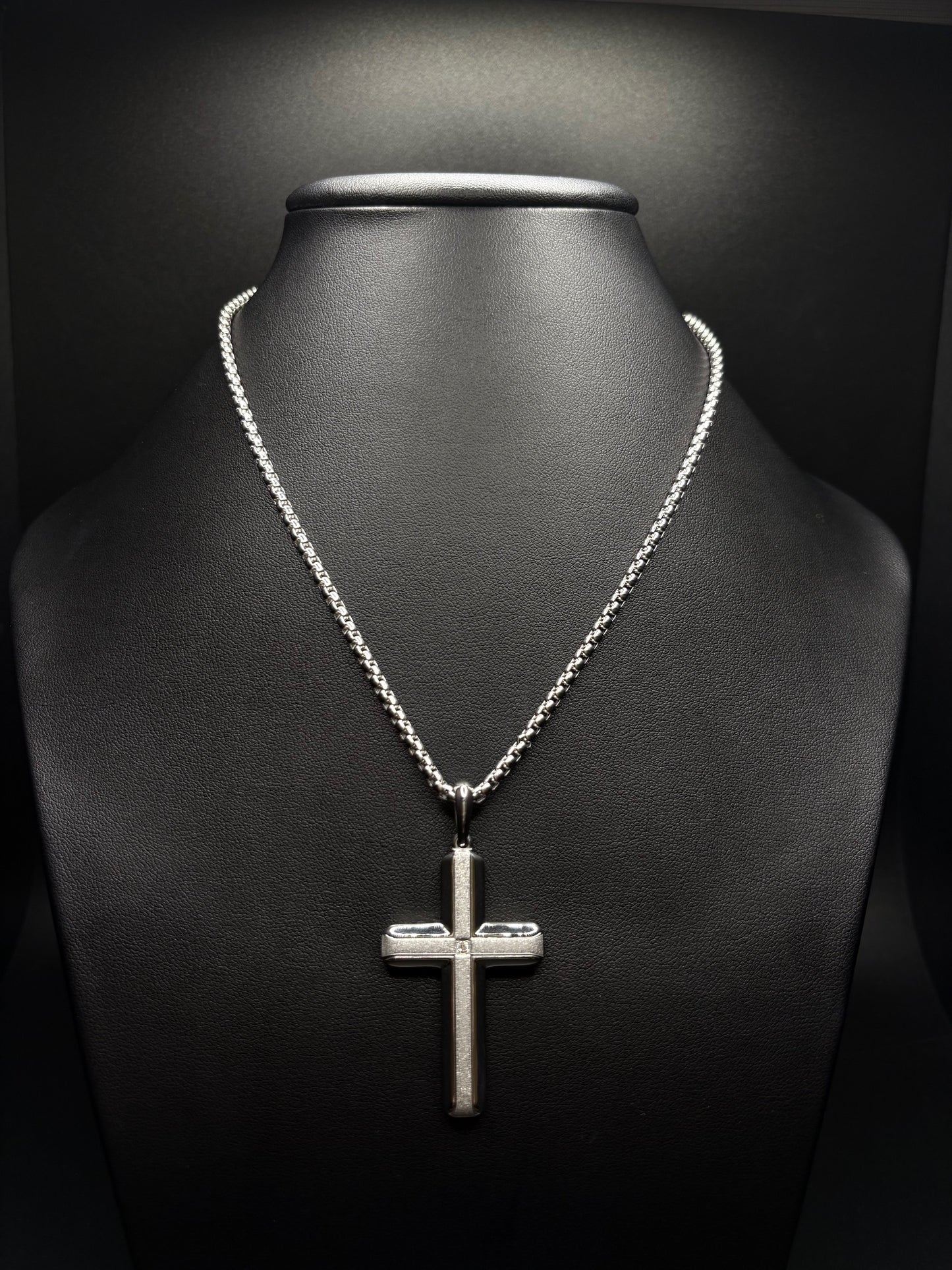Stainless Steel Lab Grown Diamond Cross Necklace
