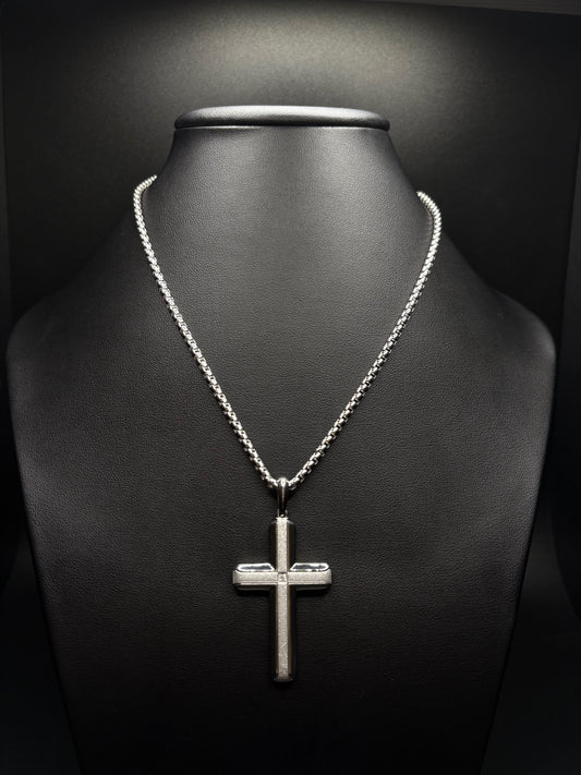 Stainless Steel Lab Grown Diamond Cross Necklace