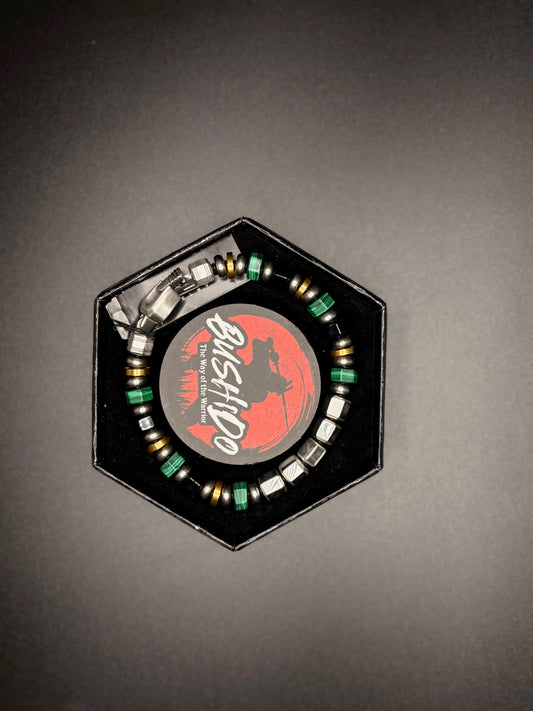 Bushido Bracelet with Smokume, Malachite, Black Onyx