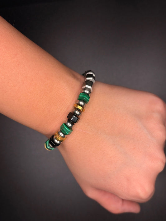 Bushido Bracelet with Smokume, Malachite, Black Onyx