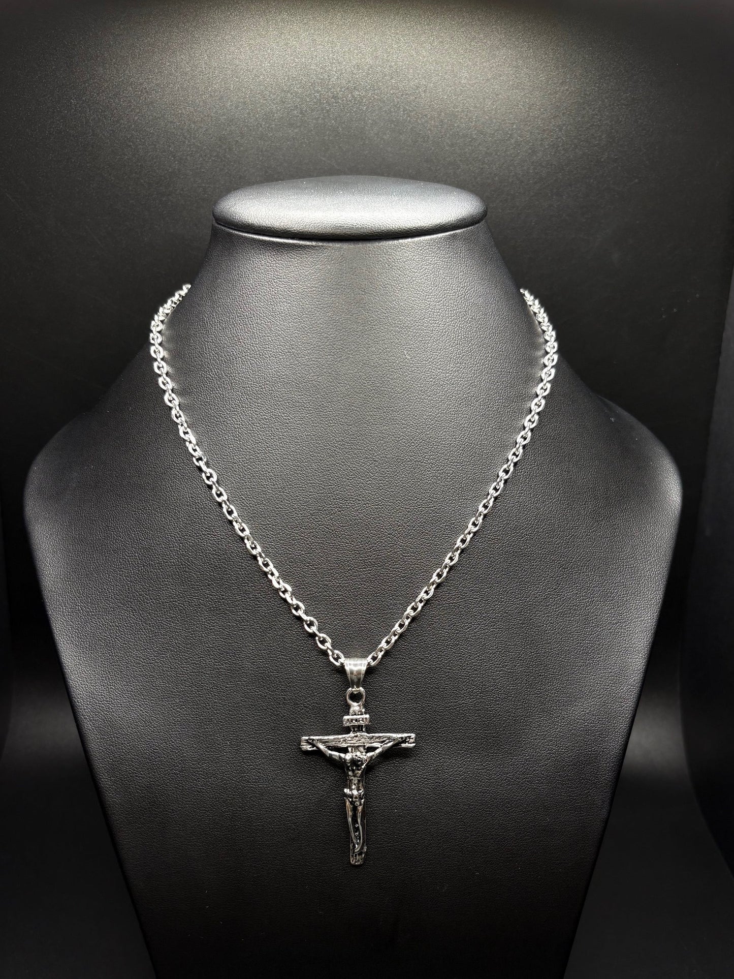 Stainless Steel Antiqued & Polished Crucifix Chain