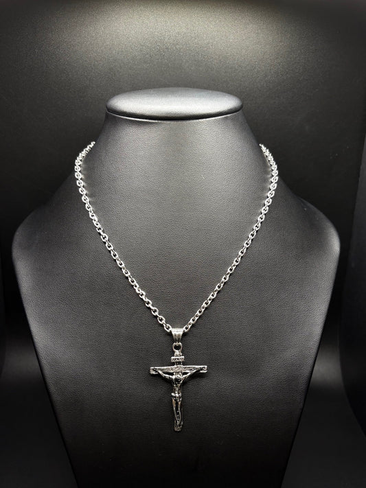 Stainless Steel Antiqued & Polished Crucifix Chain