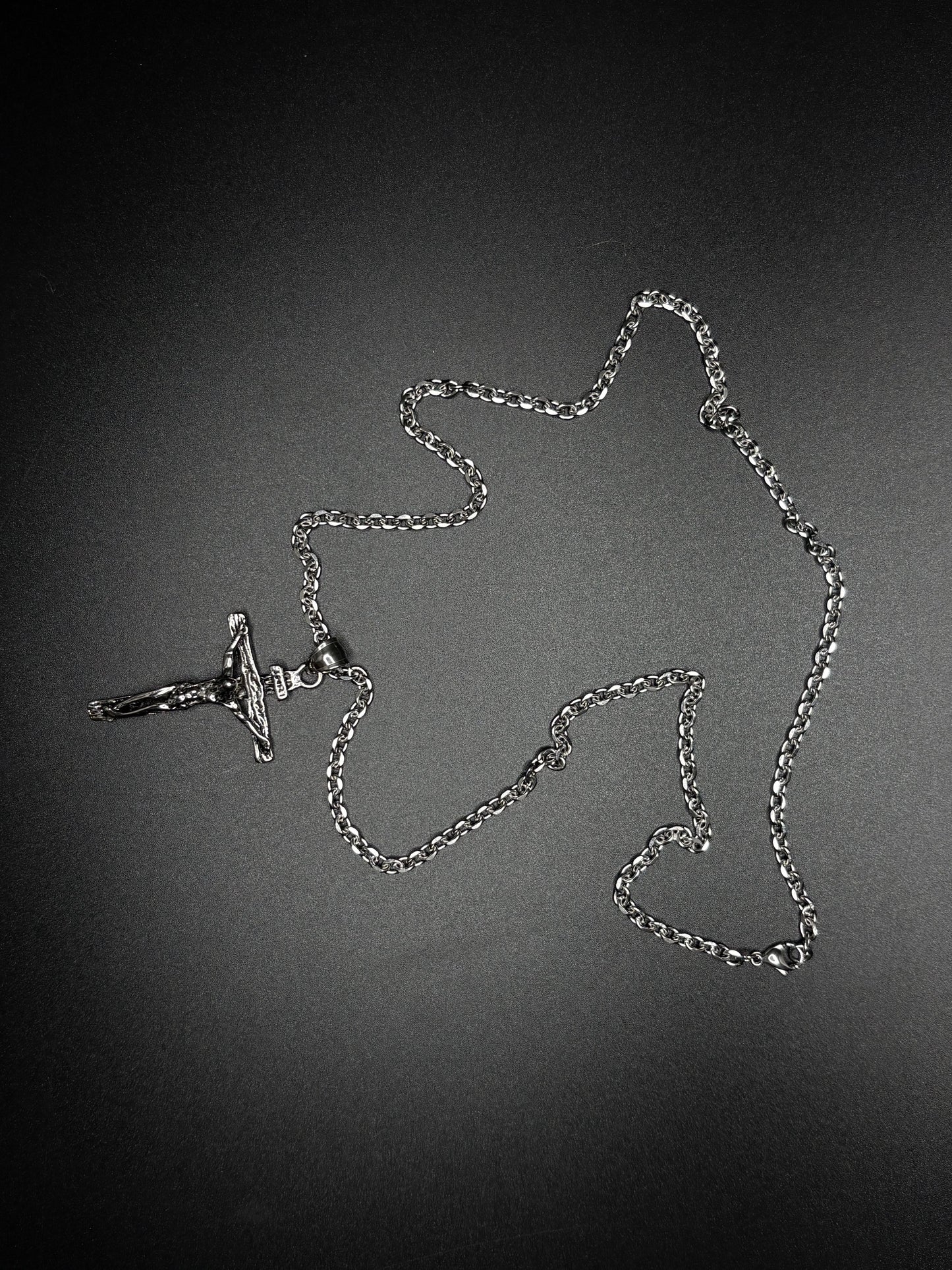 Stainless Steel Antiqued & Polished Crucifix Chain