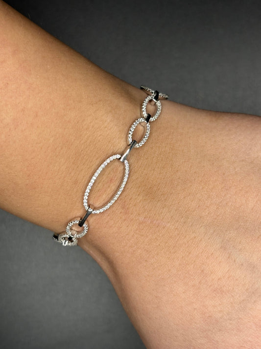 Sterling Silver Double Oval Bracelet with Cz's