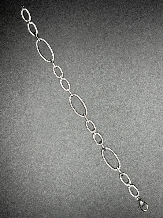 Sterling Silver Double Oval Bracelet with Cz's