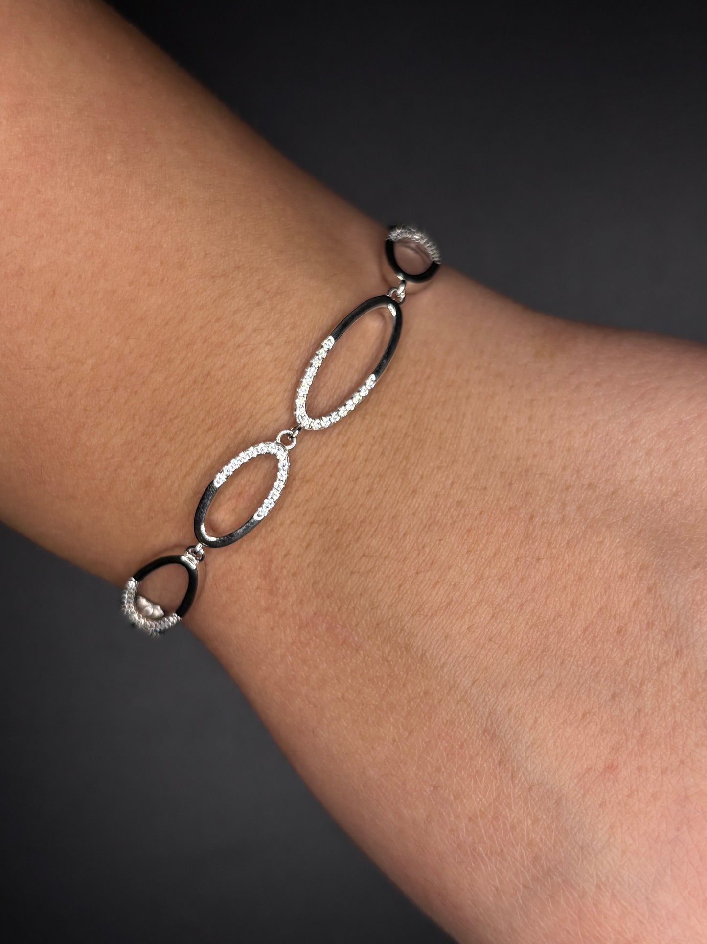 Sterling Silver CZ's Oval Bracelet