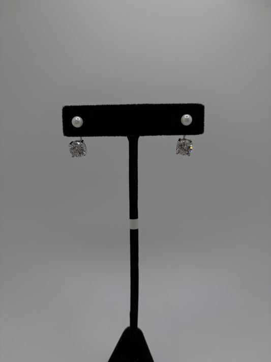 Sterling Silver Pearl CZ Earrings