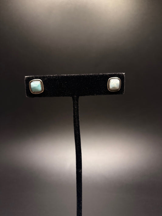 Sterling Silver Larimar Square Studs