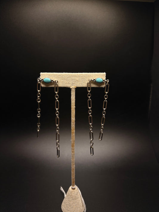Sterling Silver Turquoise Chain Dangle Earrings