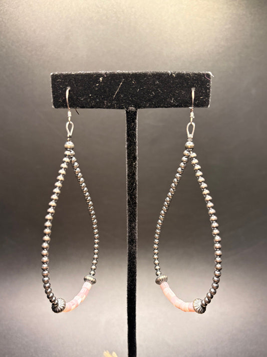 Sterling Silver Navajo Pink Shell Teardrop Earrings