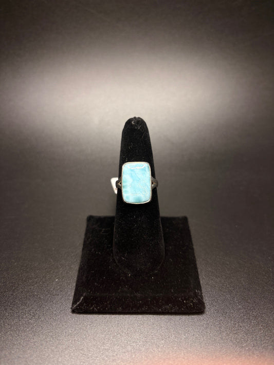 Sterling Silver Rectangle Larimar Ring