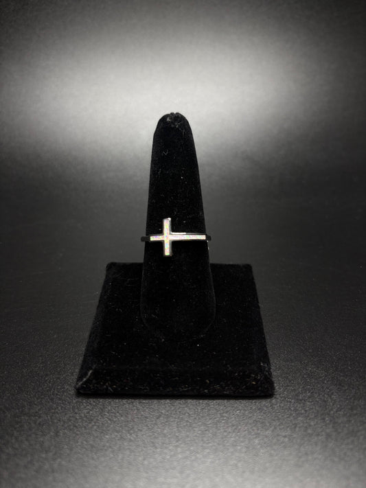 Sterling Silver Pink Opal Cross Ring