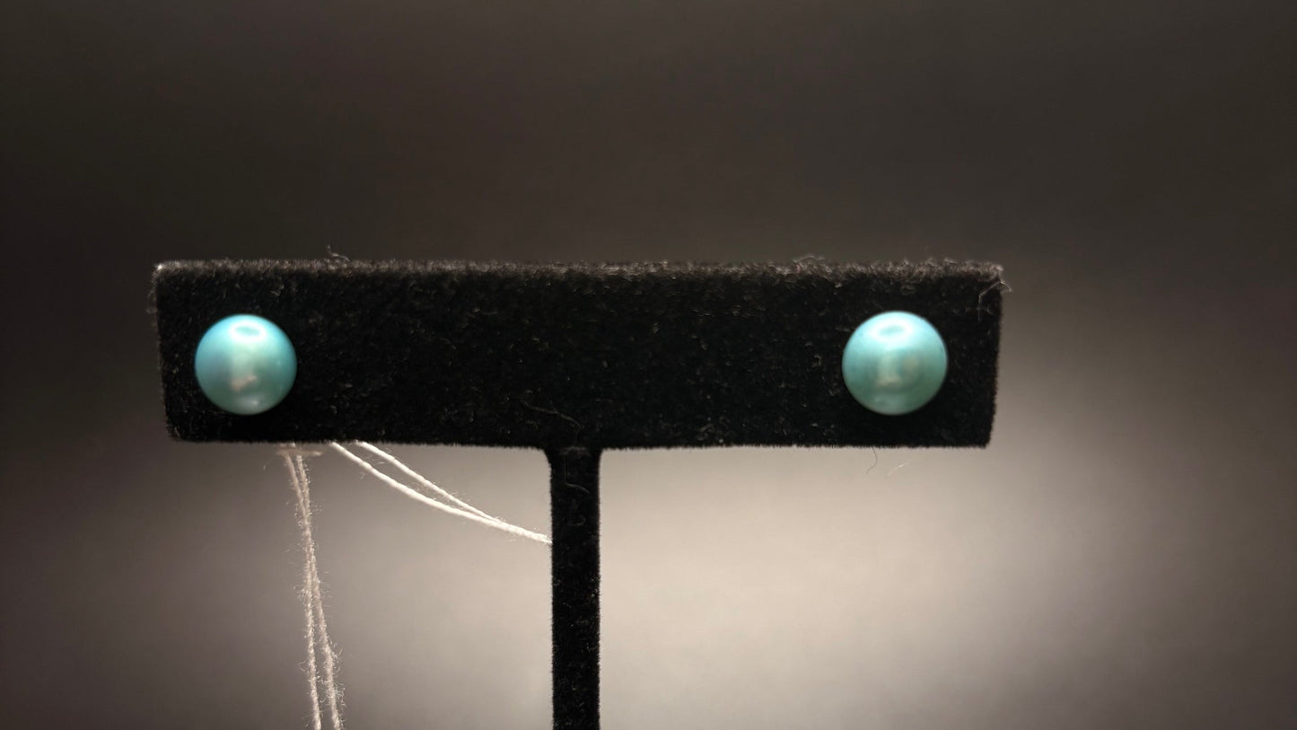 Sterling Silver Teal Pearl Studs