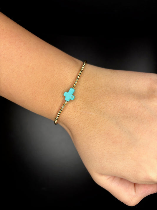 Gold-Filled Turquoise Cross Beaded Bracelet