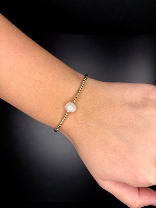 Gold-Filled Beaded Solo Pearl Bracelet