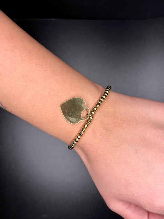 PVD Gold Stretchy Bracelet With Heart Charm (engraveable)
