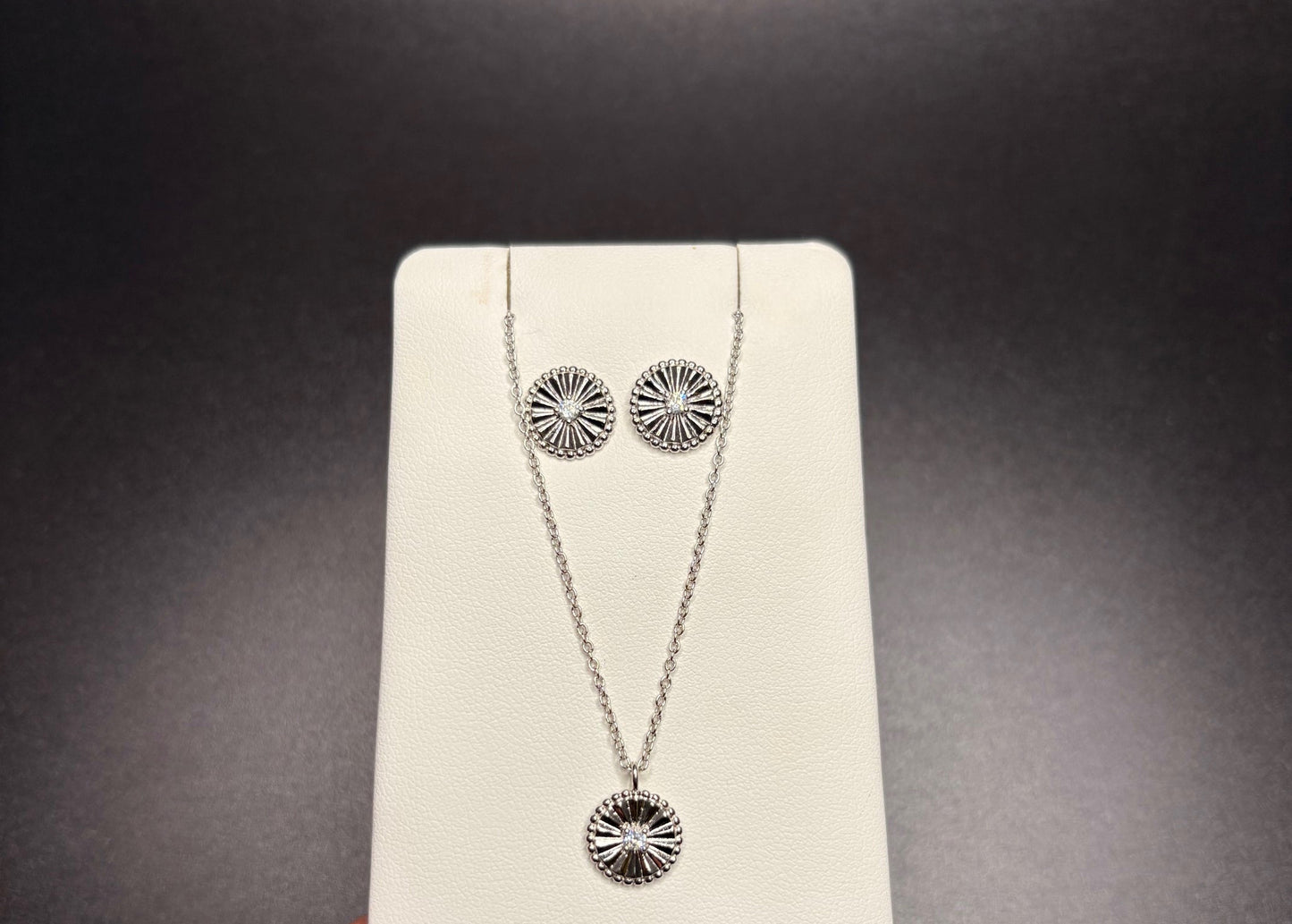 Sterling Silver Cz Earring and Necklace Set