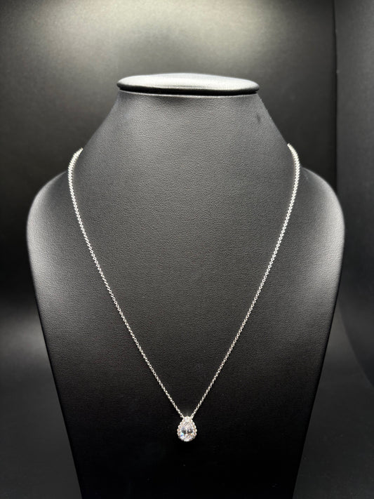Sterling Silver Cz Pear Necklace