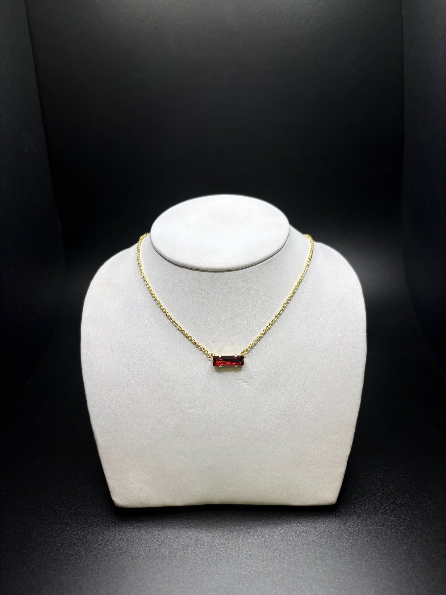 Red Crystal Bar 10K Gold-Plated Pendant Necklace