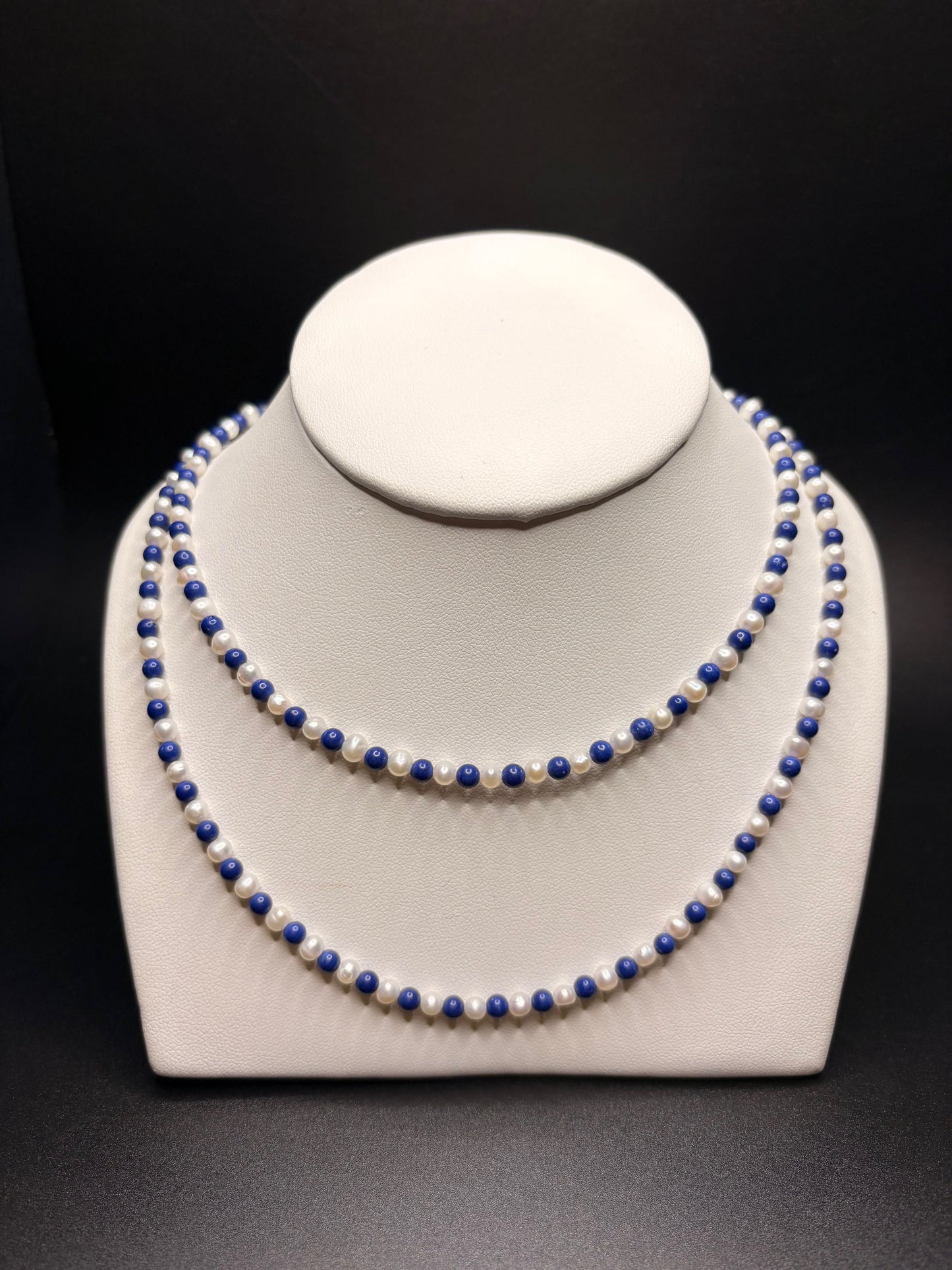 Sterling Silver Blue And Pearl Beaded Necklace