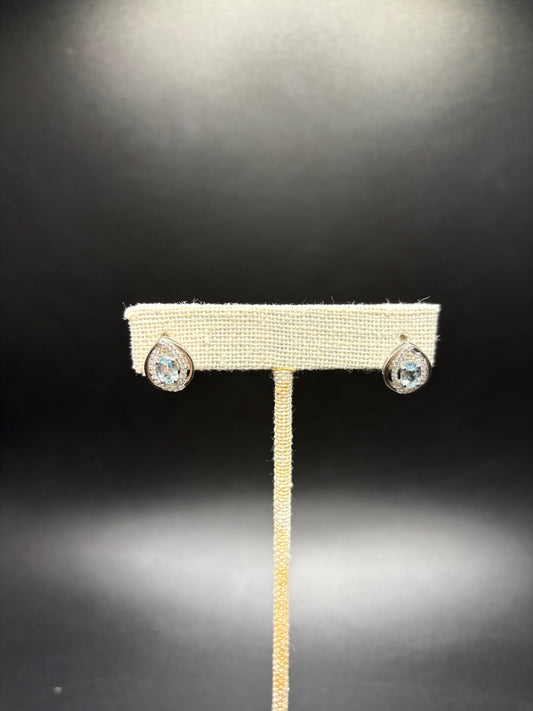 Sterling Silver Aquamarine CZ Studs
