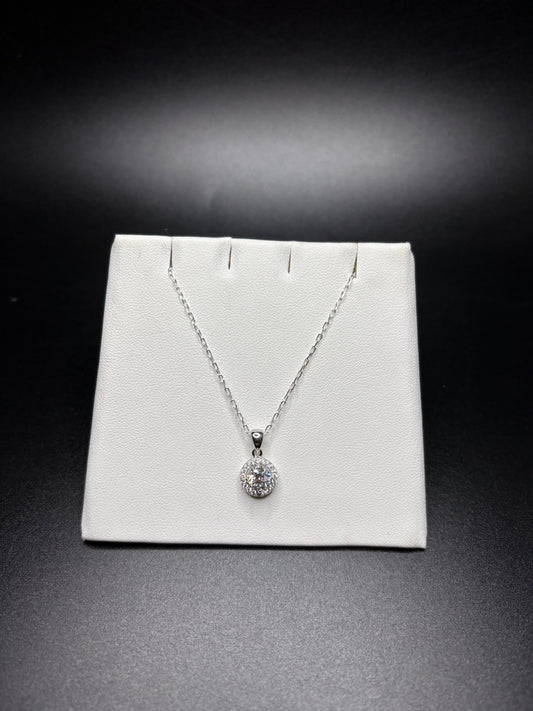 Sterling Silver Cz Circular Pendant Necklace