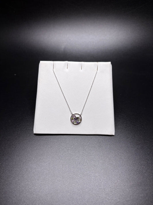 Sterling Silver Multi Stone Circular Pendant Necklace