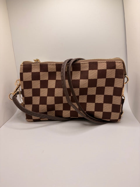 Brown Checkered Cross Body/ Wrisltet