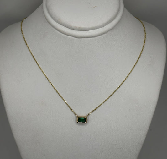 10K Yellow Gold With A Lab Grown Emerald Necklace