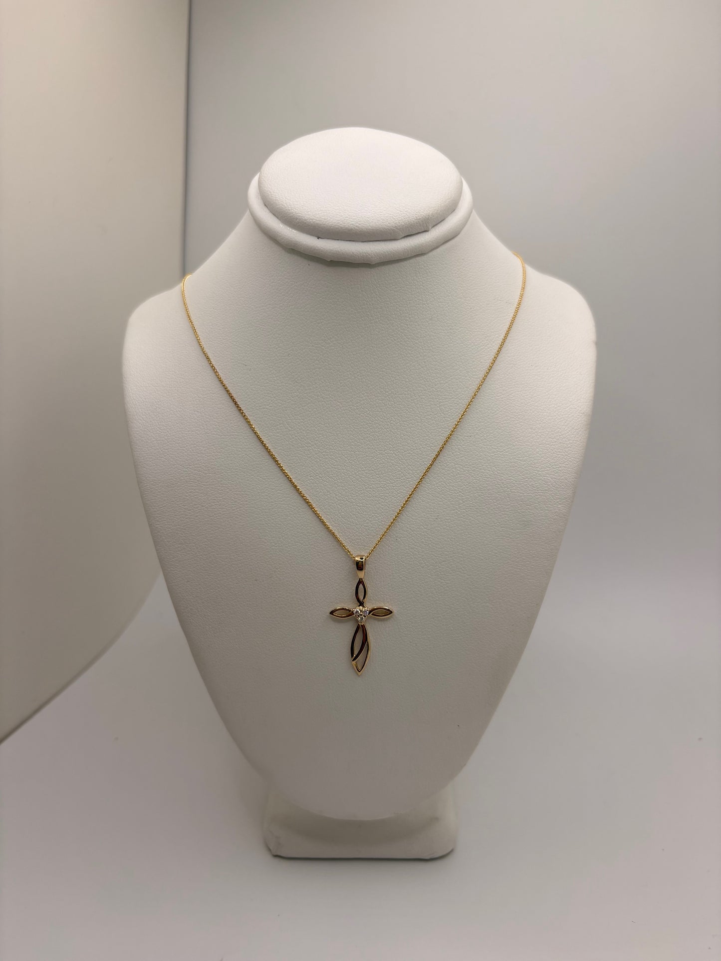 10K Yellow Gold Cross with Natural Diamonds Necklace